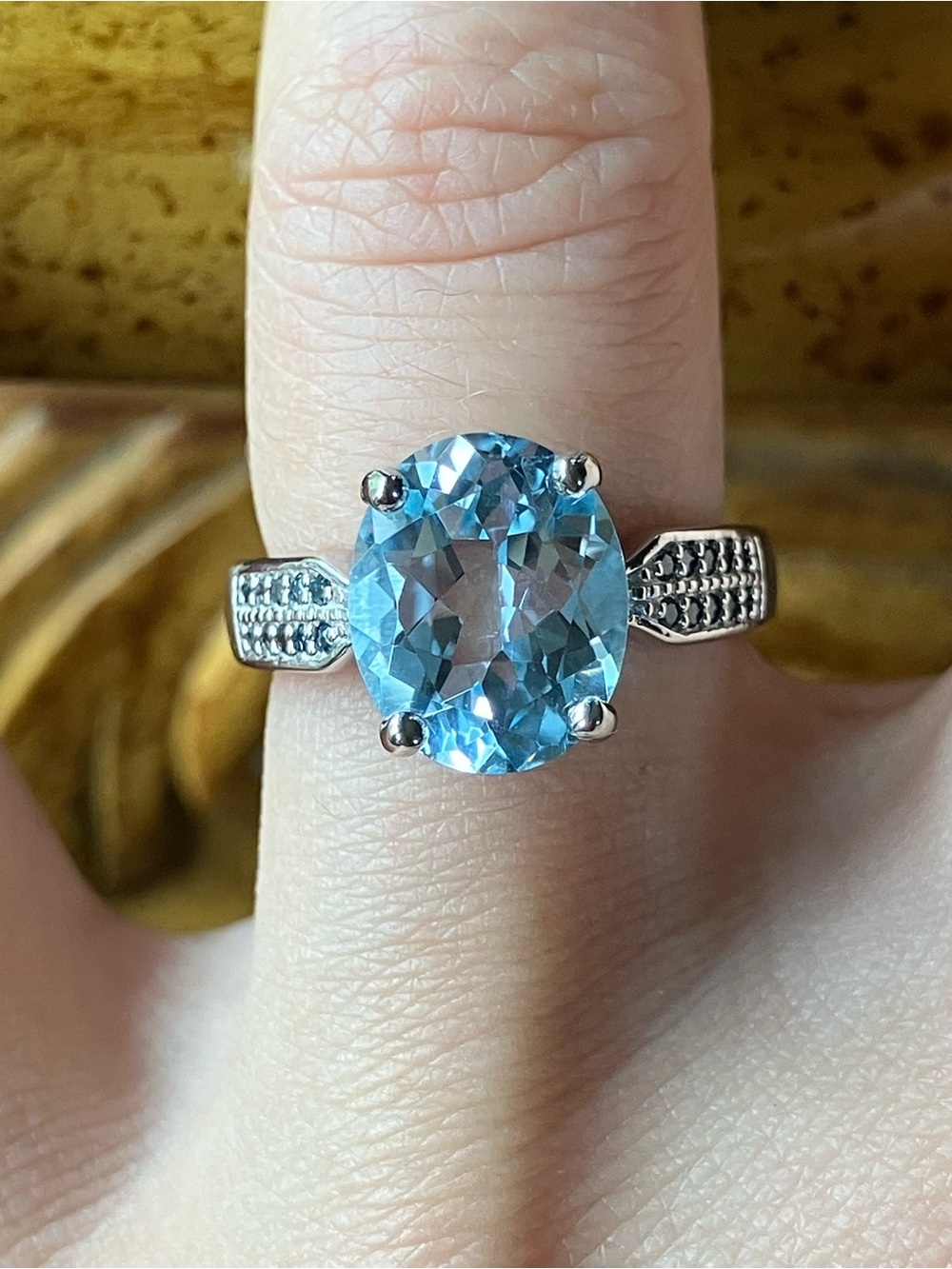 Sky Blue Topaz Blue Diamond Sterling Silver Ring Size 5.75